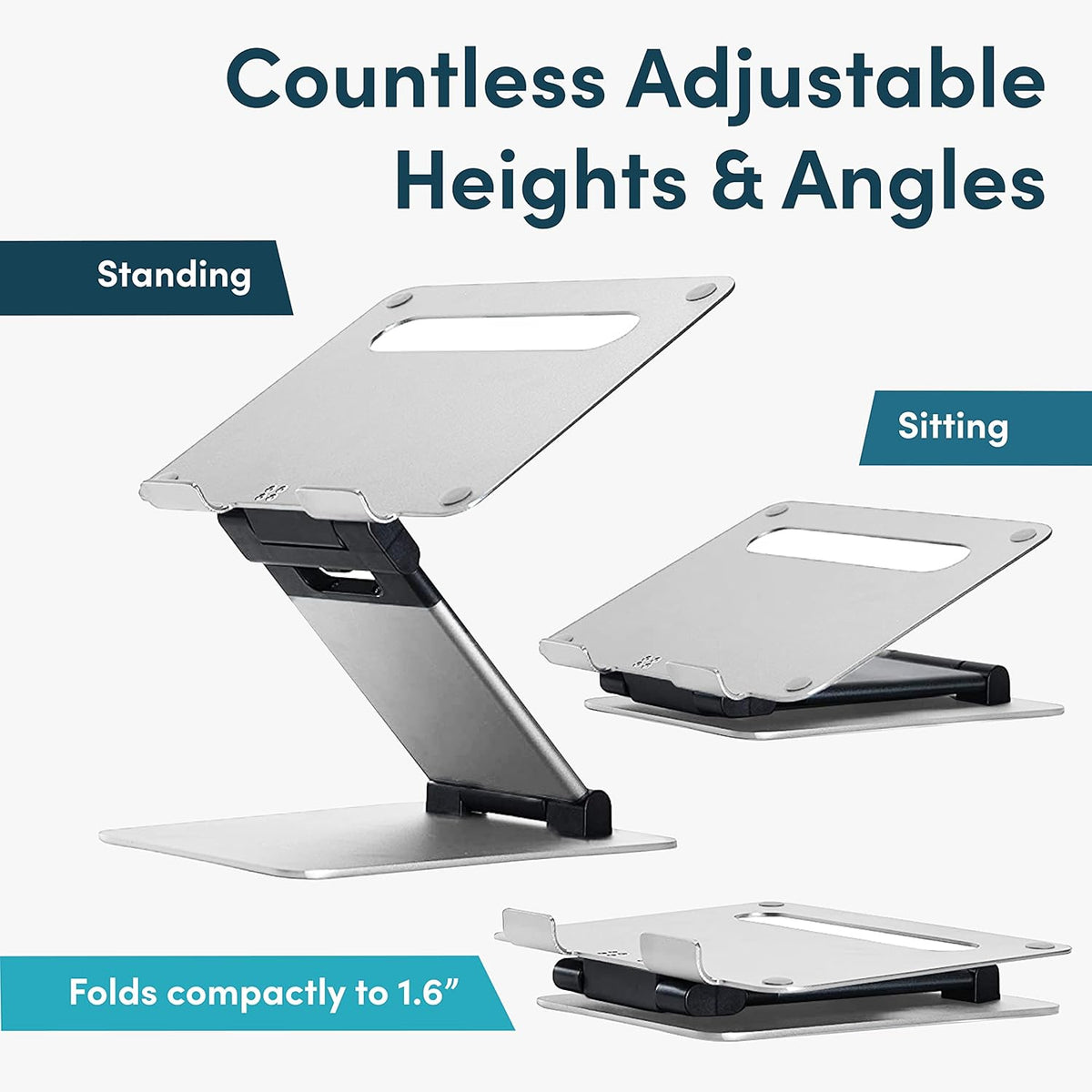 Lifelong Ergonomic Adjustable Laptop Stand for Desk, Extra Tall 20” Height Aluminum Laptop Riser, Portable Foldable Computer Stand, Fits 10-17” Laptops for Office Meetings, Teamwork & Desk Setup