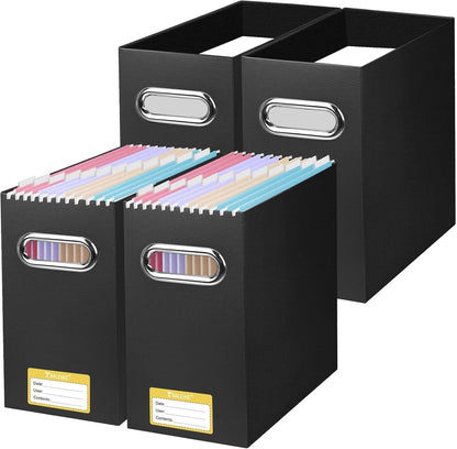BALEINE File Organizer Box, Cardboard File Folder Organizer with Handle for Letter Size, Portable Collapsible Hanging Filing Box for Home Office Document Storage (2 Pack, Black)