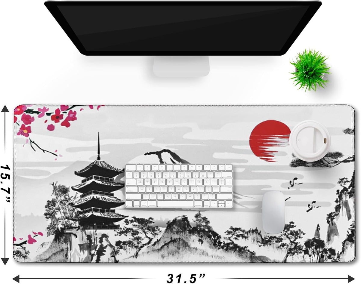 31.5" x 15.7" Waterproof Fabric Desk Pad, Rubber Anti-Slip Base, Stitched Edges No Curling, Fits Laptop Keyboard and Mouse, Smooth Office Mat Large Mouse Pad for Work Game, Black