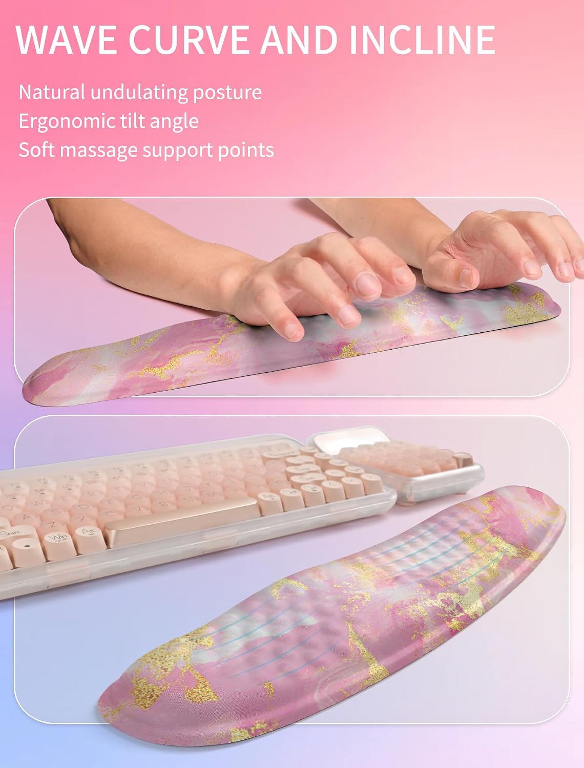 2in1 Combination, Wave Keyboard Wrist Rest and Ergonomic Curvature Mouse Pad Wrist Support for Relieve Wrist Pain, Filled with Soft Cushion Memory Foam, Black