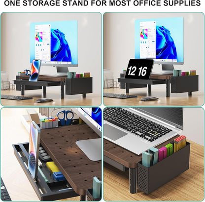 WALI Monitor Stand Riser with Drawer, Desk Organizers and Accessories for Computer, Printer, Laptop Stand for Home Office Supplies, (PTT005-B), 1 Pack, Black