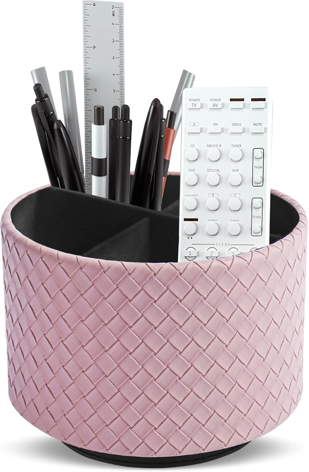 Round Leather Art Supply Organizer,Remote Control Holder,360 Degree Rotating,Multi-Functional Pencil Holder,4 Compartments Desktop Stationary Organizer(1-Blue Bird) - Colors C