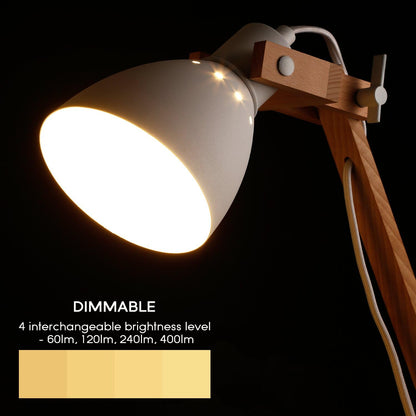 TORCHSTAR LED Swing Arm Desk Lamp, Wood Integrated Table Lamp, Heavy Base, 4-Level Dimmer, 5W, 2800K-3000K Warm White, Reading Lights for Office, Living Room, Bedroom, Bedside Nightstand Lamp, White