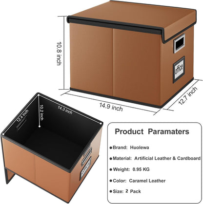 Upgraded Portable File Organizer Box with Lid, Collapsible Linen Hanging Filing Storage Boxes with Plastic Slides, Decorative Home/Office Filing System Box for File and Folders Storage (Gray)