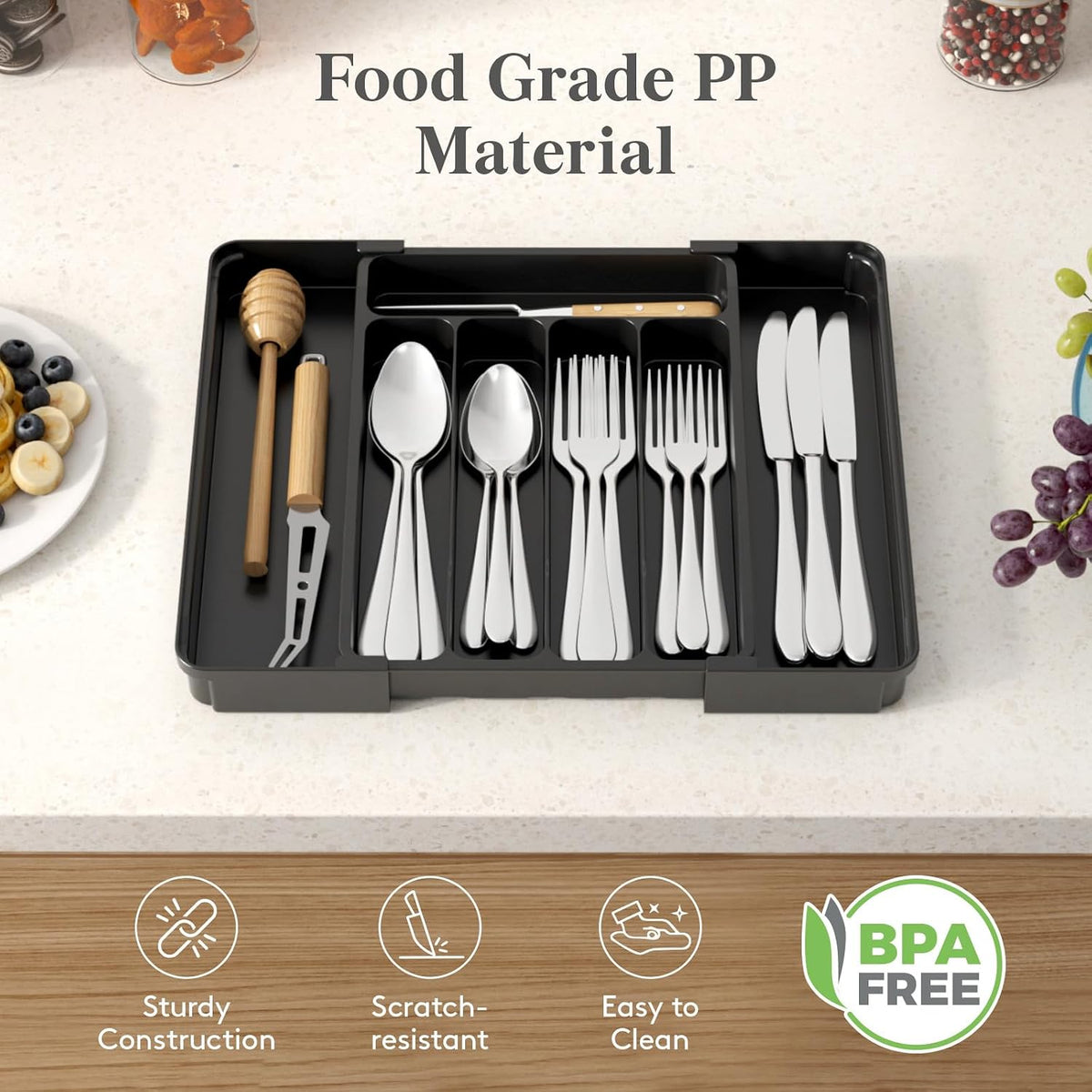 Expandable Silverware Drawer Organizer, Kitchen Utensil Tray