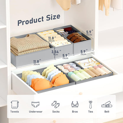 Drawer Organizer Clothes, Dresser Organizer, Foldable Closet Organizers and Storage, Fabric Dresser Bins, Drawer Dividers for Nursery, Baby Clothes, Underwears, Sock (Beige)