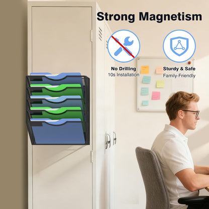 Kuntine.B Wall File Organizer Office Hanging Magazine Holder Wall File Organizer for Office Home (Black, 5 Tier)