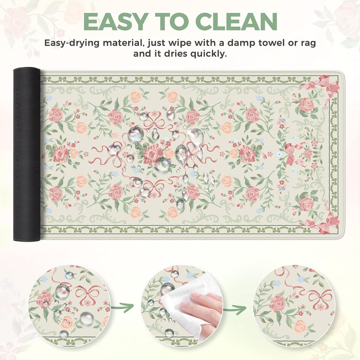 Desk Mat,Mouse Pad for Office Desk,35.4x15.7in,Pink Flowers