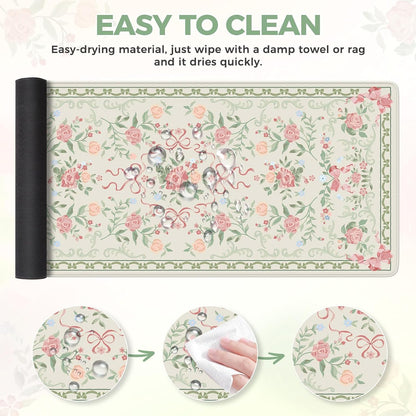 Desk Mat,Mouse Pad for Office Desk,35.4x15.7in,Pink Flowers