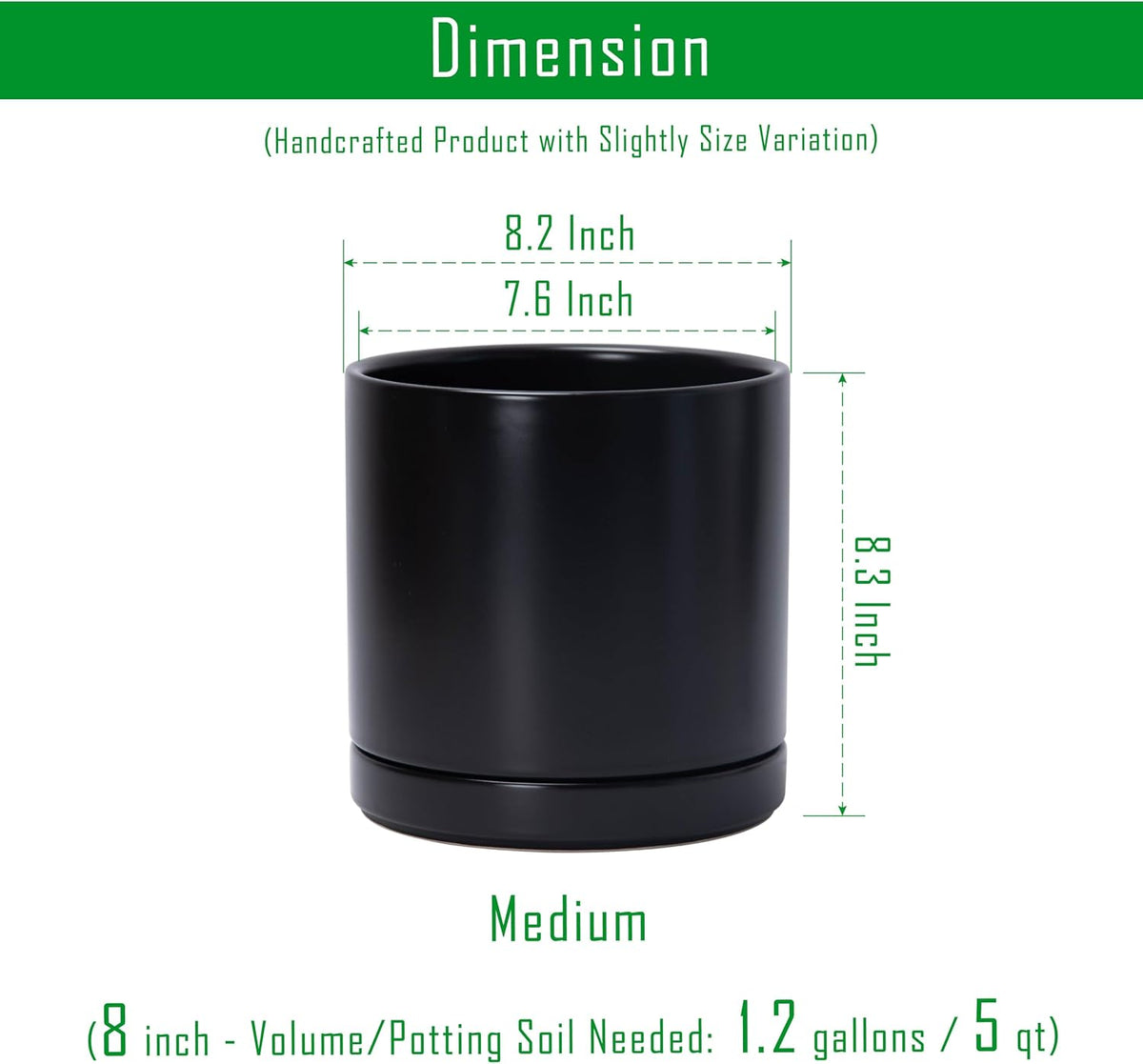 D'vine Dev 4.7 Inch Ceramic Planter Pot with Drainage Hole and Saucer, Indoor Cylinder Round Planter Pot, Teal, 94-O-B-9