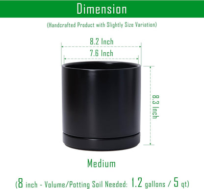 D'vine Dev 4.7 Inch Ceramic Planter Pot with Drainage Hole and Saucer, Indoor Cylinder Round Planter Pot, Teal, 94-O-B-9