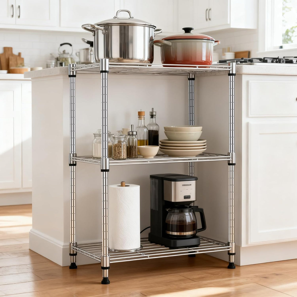 M MZG 450 lbs Steel Storage Shelving 3-Tier Utility Shelving Unit Steel Organizer Wire Rack for Home,Kitchen,Office (11.8" D x 17.7" W x 26.3" H) - Colors A