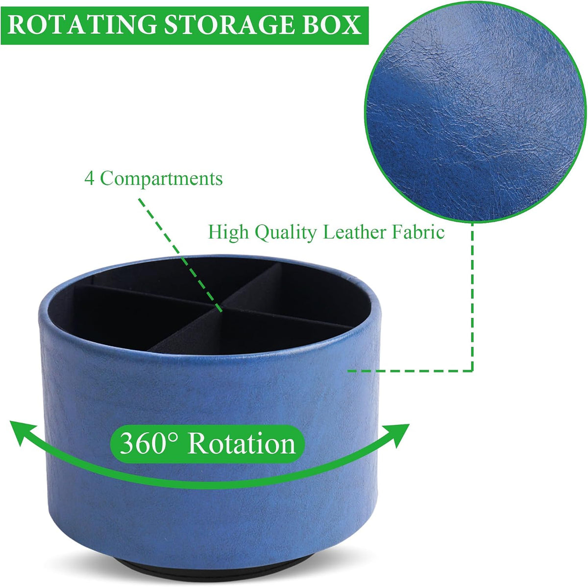 Round Leather Art Supply Organizer,Remote Control Holder,360 Degree Rotating,Multi-Functional Pencil Holder,4 Compartments Desktop Stationary Organizer(1-Blue Bird) - Colors C