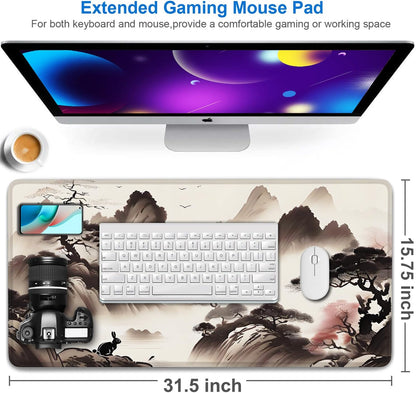 Large Gaming Mouse Pad, 31.5x15.7 inch Large Extended Computer Keyboard Mouse Mat, Water Resist Non-Slip Mousepad Rubber Base Long XXL Desk Mouse Pad for Work & Gaming, Office & Home, Black