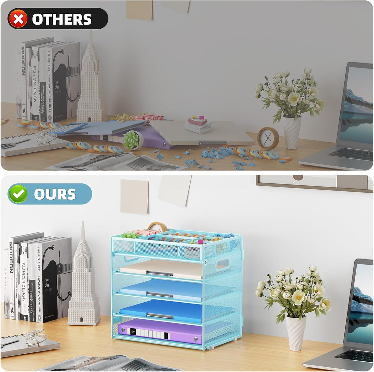 Marbrasse 5 Tier Paper Organizer Letter Tray, Mesh Desk File Organizer with Handle, Paper Sorter Desk Organizer for Home Office Supplies - Black, Adjustable