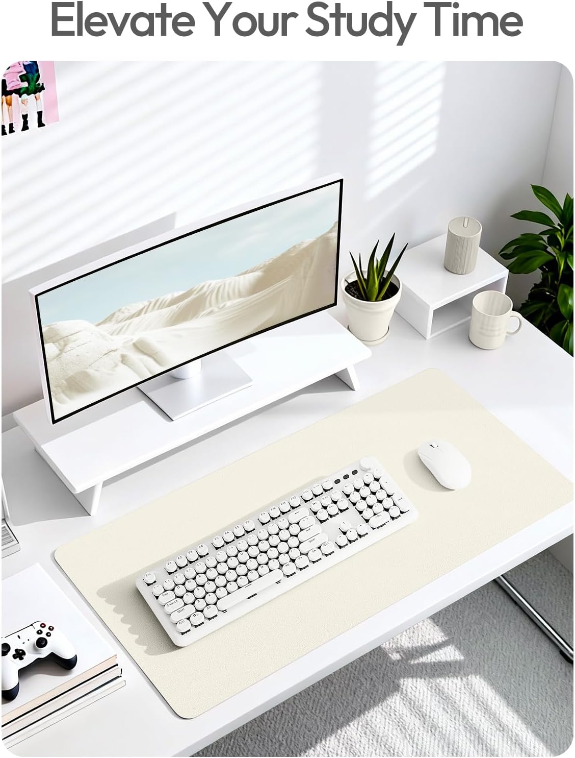 YSAGi Leather Desk Pad Protector, Office Desk Mat, Large Mouse Pad, Non-Slip PU Leather Desk Blotter, Waterproof Laptop Desk Writing Pad for Office and Home (23.6" x 13.8", Eggshell) - Colors A