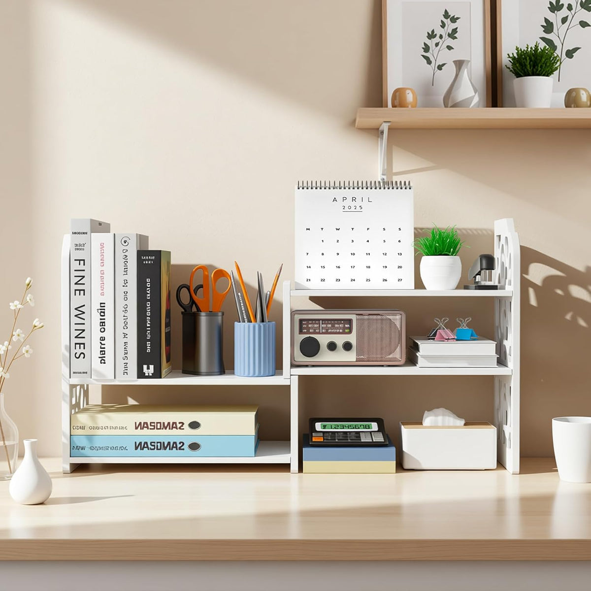 Desktop Shelves, White Bookshelf Desktop Organizer and Desktop Storage