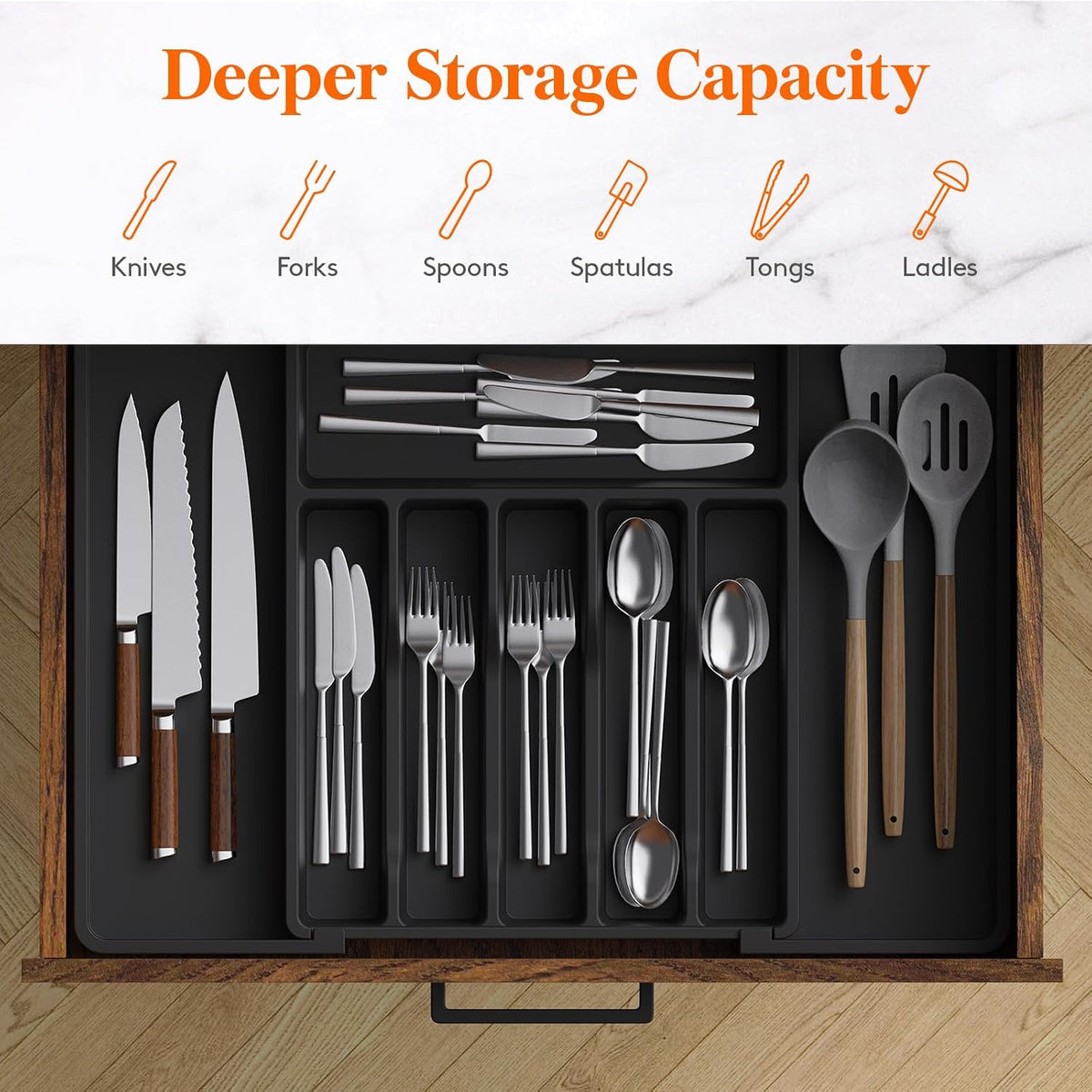 Expandable Silverware Drawer Organizer, Kitchen Utensil Tray