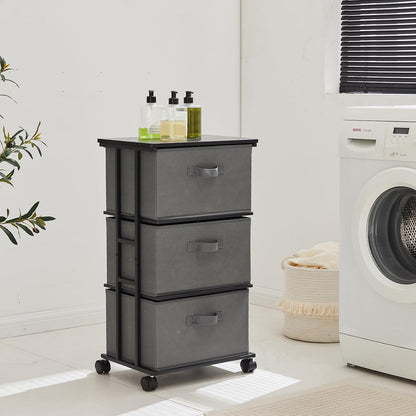 Dresser Storage with 3 Drawers, Fabric Dresser Tower, Vertical Storage Unit for Bedroom, Closet, Office, Black