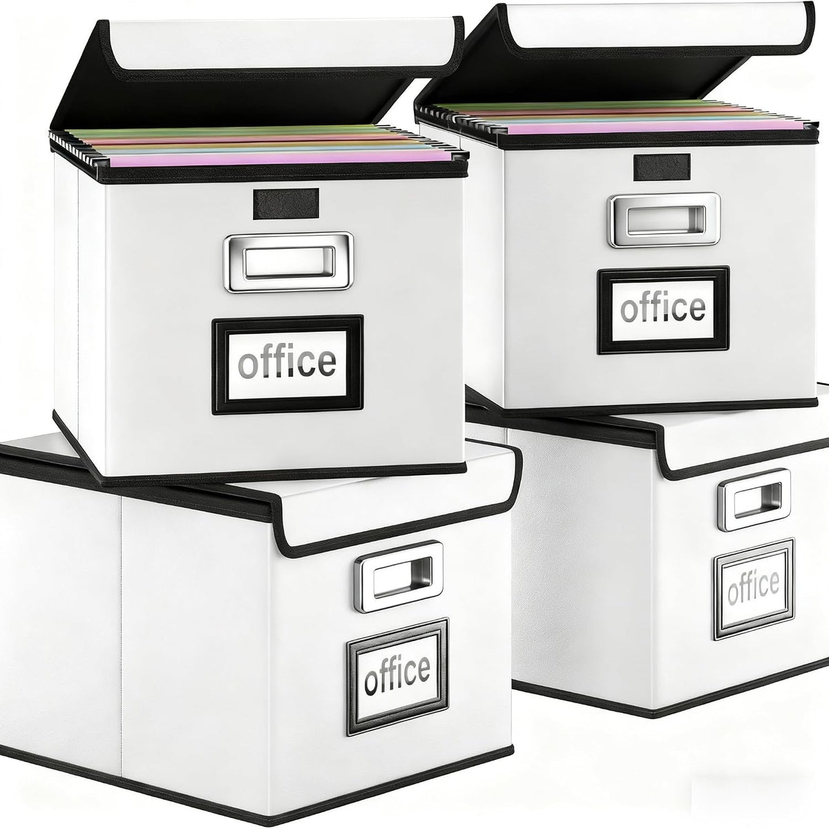 Upgraded Portable File Organizer Box with Lid, Collapsible Linen Hanging Filing Storage Boxes with Plastic Slides, Decorative Home/Office Filing System Box for File and Folders Storage (Gray)