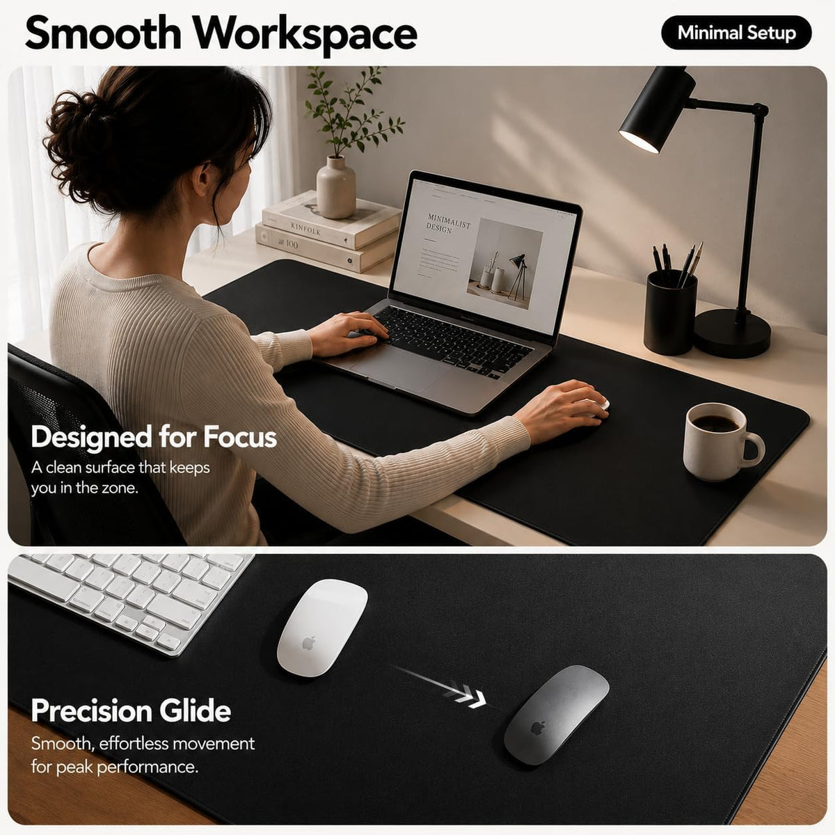 Large Desk Mat, 47" x 17", Black