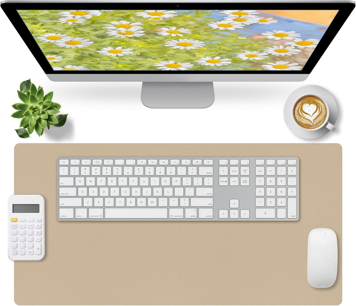 Bloss Leather Desk Pad and Keyboard Wrist Rest, Large Mouse Pad + Keyboard Pad+Mouse Wrist Support, Non-Slip Desk Mat Protector for Office, Home(31.5×15.7 Inches,Beige) - Colors A