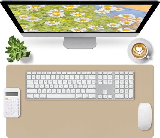 Bloss Leather Desk Pad and Keyboard Wrist Rest, Large Mouse Pad + Keyboard Pad+Mouse Wrist Support, Non-Slip Desk Mat Protector for Office, Home(31.5×15.7 Inches,Beige) - Colors A
