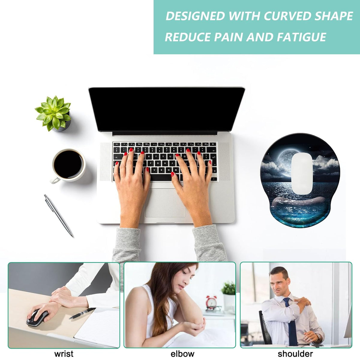Mouse Pad with Wrist Support, Ergonomic Mouse Pad with Memory Foam Wrist Rest Cushion, Non-Slip Rubber Base Gaming Mice Pad for Home Office Computer Laptop, Flower Black