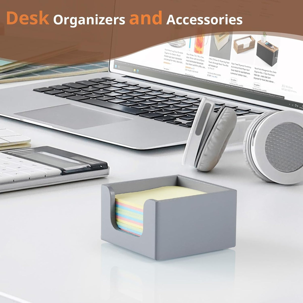 Sticky Note Holder, Burnt Wood Note Dispenser for Office Desk Accessories, Self Stick Note Pad Holder, Memo Pad Holder Dispenser Organizer for School Office Desk Supplies