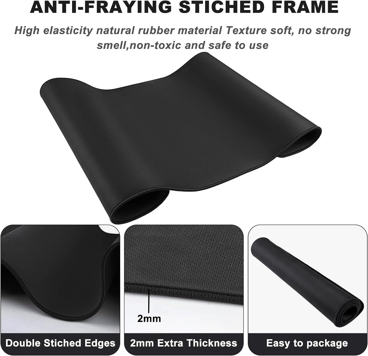 31.5" x 15.7" Waterproof Fabric Desk Pad, Rubber Anti-Slip Base, Stitched Edges No Curling, Fits Laptop Keyboard and Mouse, Smooth Office Mat Large Mouse Pad for Work Game, Black
