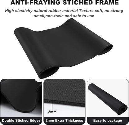 31.5" x 15.7" Waterproof Fabric Desk Pad, Rubber Anti-Slip Base, Stitched Edges No Curling, Fits Laptop Keyboard and Mouse, Smooth Office Mat Large Mouse Pad for Work Game, Black