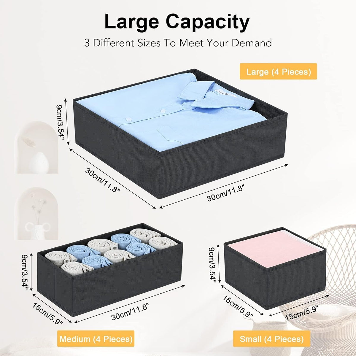 Drawer Organizer Clothes, Dresser Organizer, Foldable Closet Organizers and Storage, Fabric Dresser Bins, Drawer Dividers for Nursery, Baby Clothes, Underwears, Sock (Beige)
