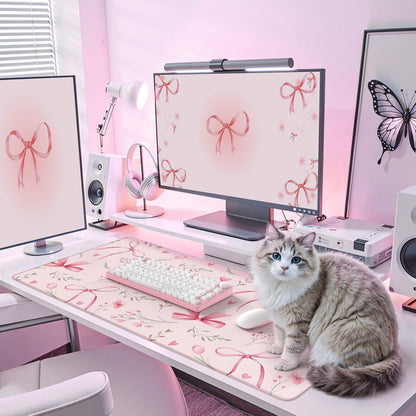 Desk Mat,Mouse Pad for Office Desk,35.4x15.7in,Pink Flowers