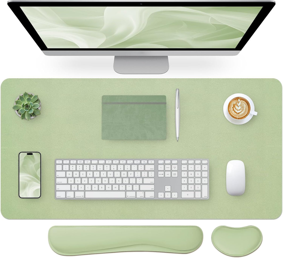 Bloss Leather Desk Pad and Keyboard Wrist Rest, Large Mouse Pad + Keyboard Pad+Mouse Wrist Support, Non-Slip Desk Mat Protector for Office, Home(31.5×15.7 Inches,Beige) - Colors A
