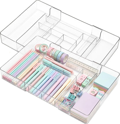 Briwooody 1 Pcs Large Expandable Acrylic Drawer Organizers, Grid Adjustable Drawer, Dividers Organizer for Desk, Makeup, Jewelry, Office, Kitchen Supplies (Clear,11 Compartments)