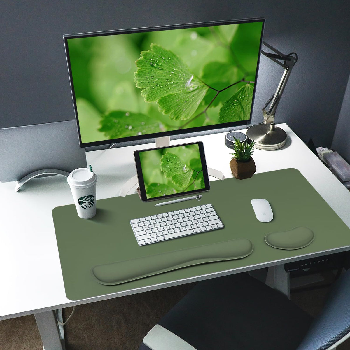 Bloss Leather Desk Pad and Keyboard Wrist Rest, Large Mouse Pad + Keyboard Pad+Mouse Wrist Support, Non-Slip Desk Mat Protector for Office, Home(31.5×15.7 Inches,Beige) - Colors B