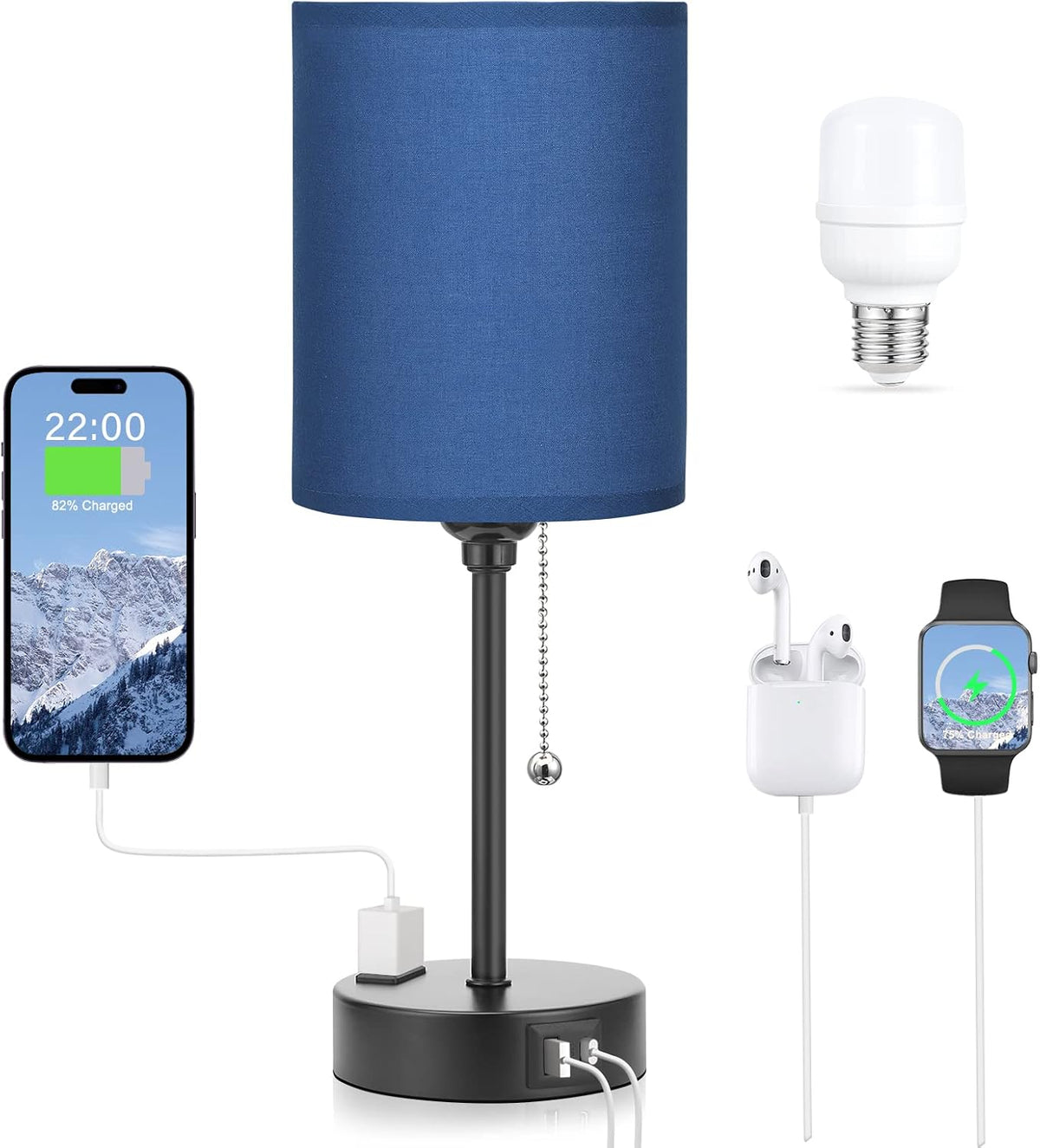 Dicoool Bedside Table Lamp for Bedroom - Small Desk Lamp with USB Ports