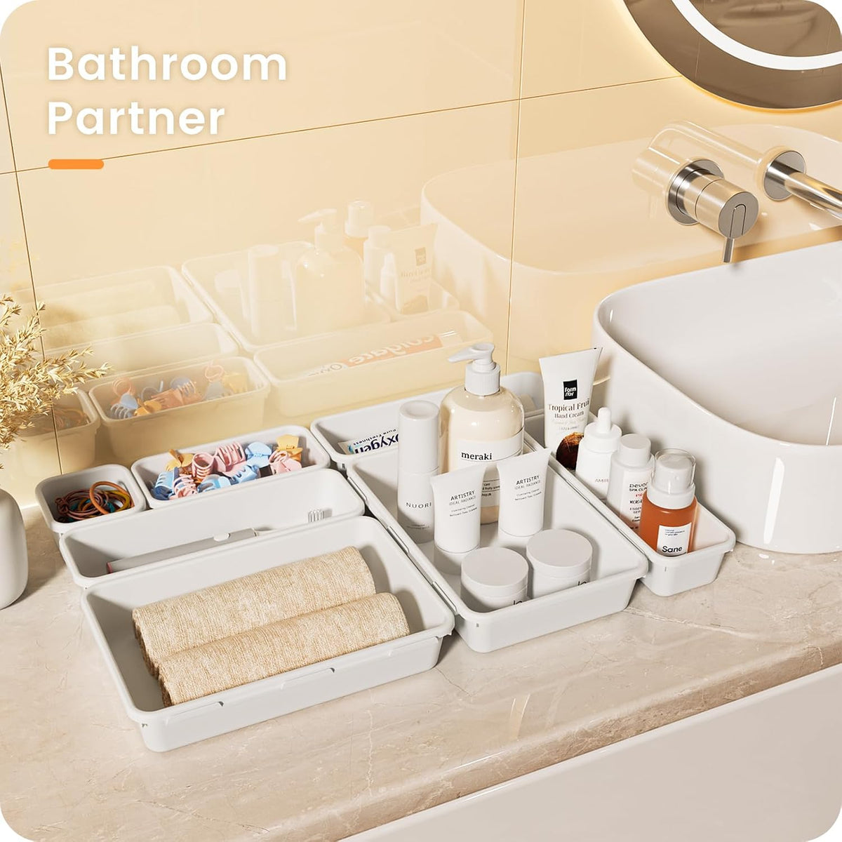 A-LuGei 【Military Grade】 Drawer Organizer, 【𝟱𝗦𝗶𝘇𝗲】 Makeup organizer, 【Holds 177 Items】 Bathroom Organizers and Storage, Organization and Storage, Desk Drawer Organizer for Vanity (Clear)