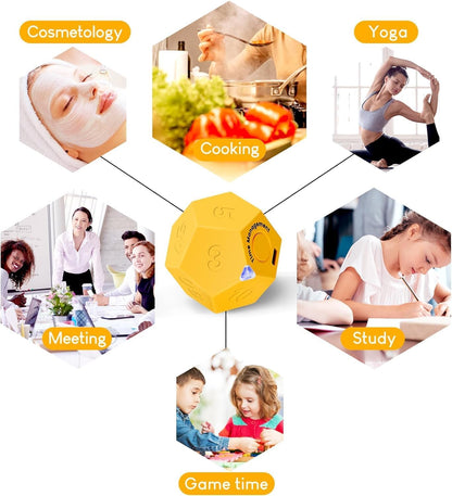 Mini 12 Sided Cube Timer, 11 Preset Times Pomodoro Timer for Enhanced Productivity. Ideal for ADHD Management, Workout, Study & Kitchen Cooking. Easy to Use（White）