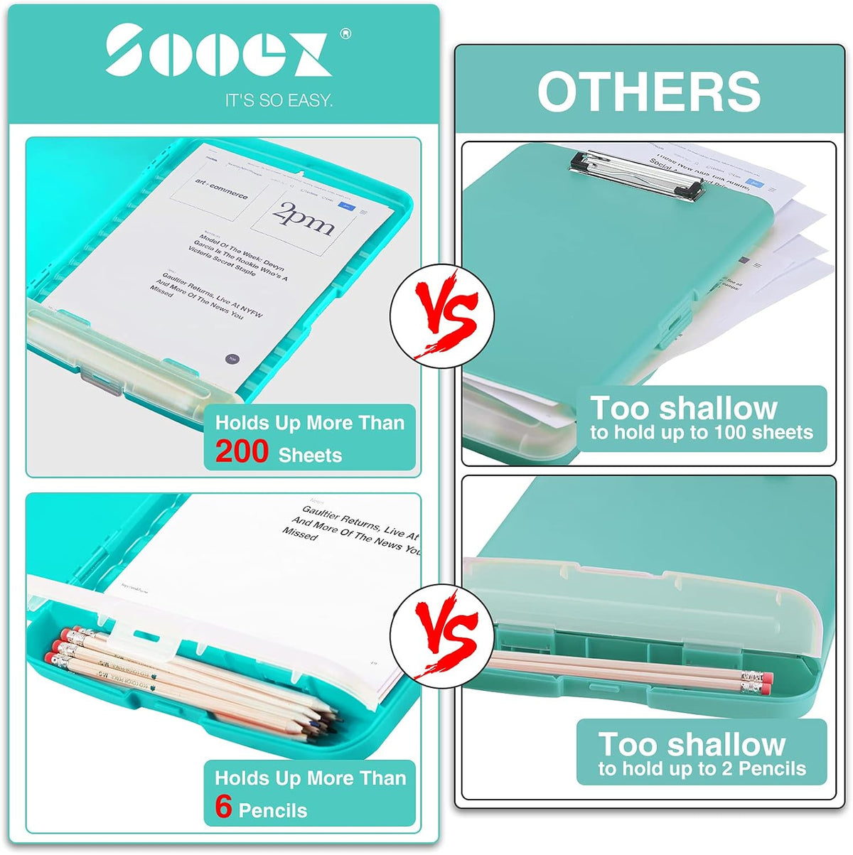 Clipboard with Storage, Clip Board 8.5 x 11 with Pen Holder, High Capacity Plastic Organization Case Box for Letter Legal A4 Size Paper, Nurses Teachers Must Haves, School & Office Supplies