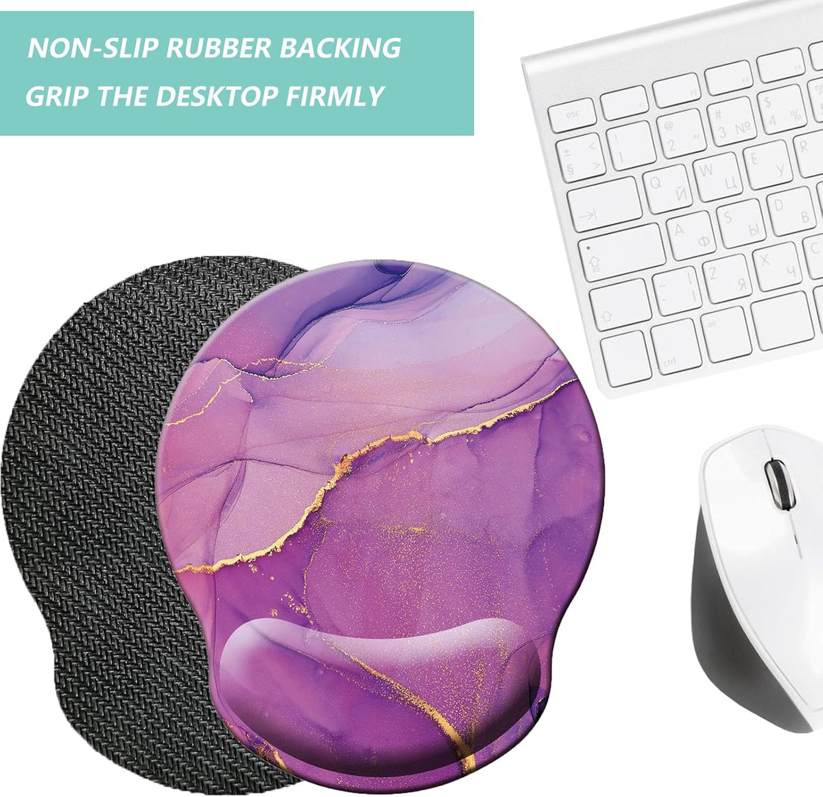 Mouse Pad with Wrist Support, Ergonomic Mouse Pad with Memory Foam Wrist Rest Cushion, Non-Slip Rubber Base Gaming Mice Pad for Home Office Computer Laptop, Flower Black