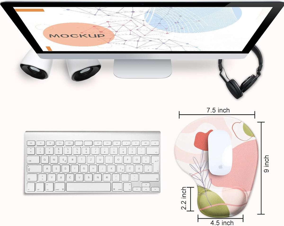 JIKIOU Mouse Pad, 2 Pack Ergonomic Mouse Pads with Comfortable Gel Wrist Rest Support and Smooth Cloth, Non-Slip PU Base for Easy Typing Pain Relief Durable and Easy to Clean Small Black