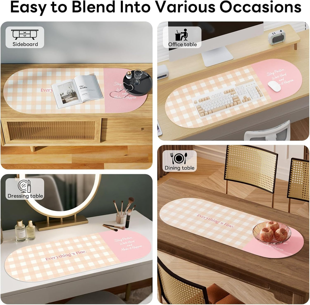 Checkered Pattern Desk Pad Protector, 35.5 x 13'' Aesthetic Mouse Mat for Desktop, Waterproof PU Leathe Non-Slip Desk Writing Pad for Office and Home, Green and Purple