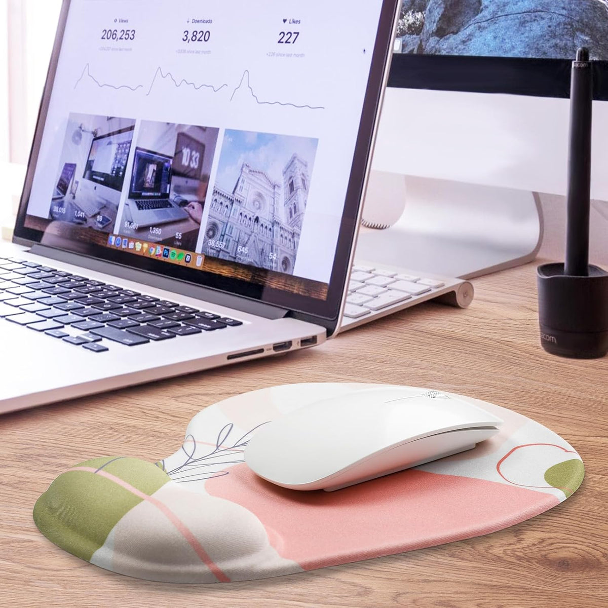 JIKIOU Mouse Pad, 2 Pack Ergonomic Mouse Pads with Comfortable Gel Wrist Rest Support and Smooth Cloth, Non-Slip PU Base for Easy Typing Pain Relief Durable and Easy to Clean Small Black