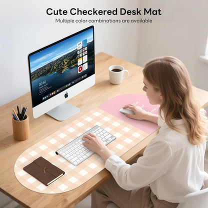 Checkered Pattern Desk Pad Protector, 35.5 x 13'' Aesthetic Mouse Mat for Desktop, Waterproof PU Leathe Non-Slip Desk Writing Pad for Office and Home, Green and Purple