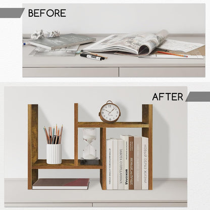 Jerry & Maggie Desktop Organizer Office Storage Rack Adjustable Wood Display Shelf Free Style Double H, Multi-Functional Mini Bookshelf for Desk Natural Stand (White)
