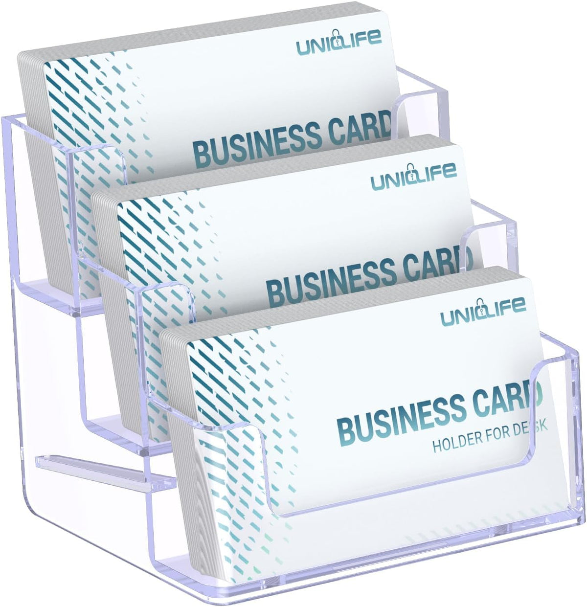 Uniclife Acrylic Business Card Holder for Desk 1 Slot Clear Business Card Display Stand for Men & Women Desktop Business Card Organizer Card Stand for Office Home Exhibition, 60 Card Capacity
