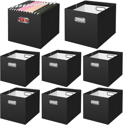 BALEINE File Organizer Box, Cardboard File Folder Organizer with Handle for Letter Size, Portable Collapsible Hanging Filing Box for Home Office Document Storage (2 Pack, Black)
