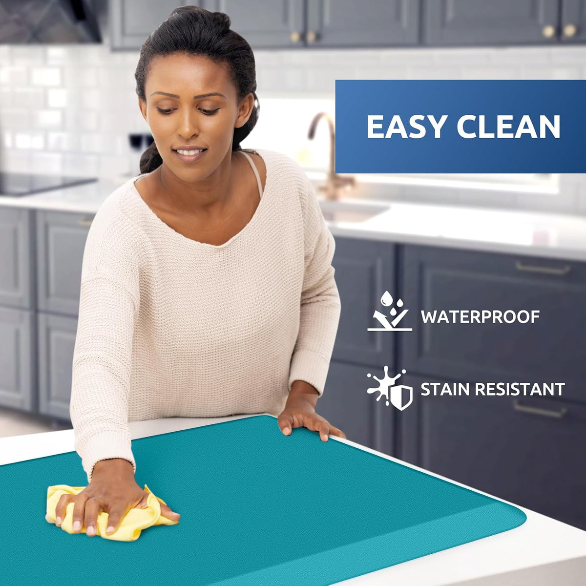 KitchenClouds Kitchen Mat Cushioned Anti Fatigue Rug 17.3"x28" Water Resistant, Non Slip, Standing and Comfort Desk/Floor Mats for House Sink Office (Black)