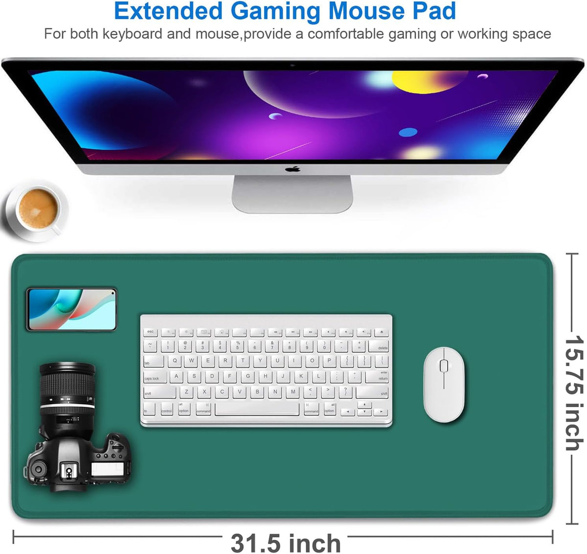 Large Gaming Mouse Pad, 31.5x15.7 inch Large Extended Computer Keyboard Mouse Mat, Water Resist Non-Slip Mousepad Rubber Base Long XXL Desk Mouse Pad for Work & Gaming, Office & Home, Black